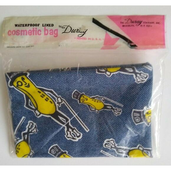 Mr Peanut Cosmetic Bag Blue Fabric Zipper Duray Planters Peanuts 1970s SEALED - Picture 5 of 10